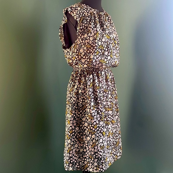 LOFT Black Floral dress with Yellow and White Accents - Picture 4 of 5